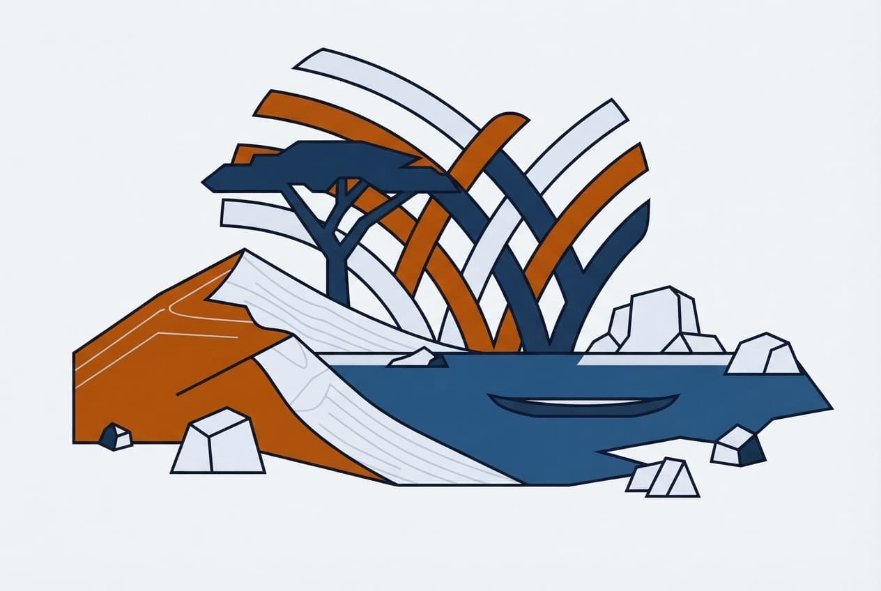 Illustration plate : Dune, Acacia, Lac, Rocher, Pirogue