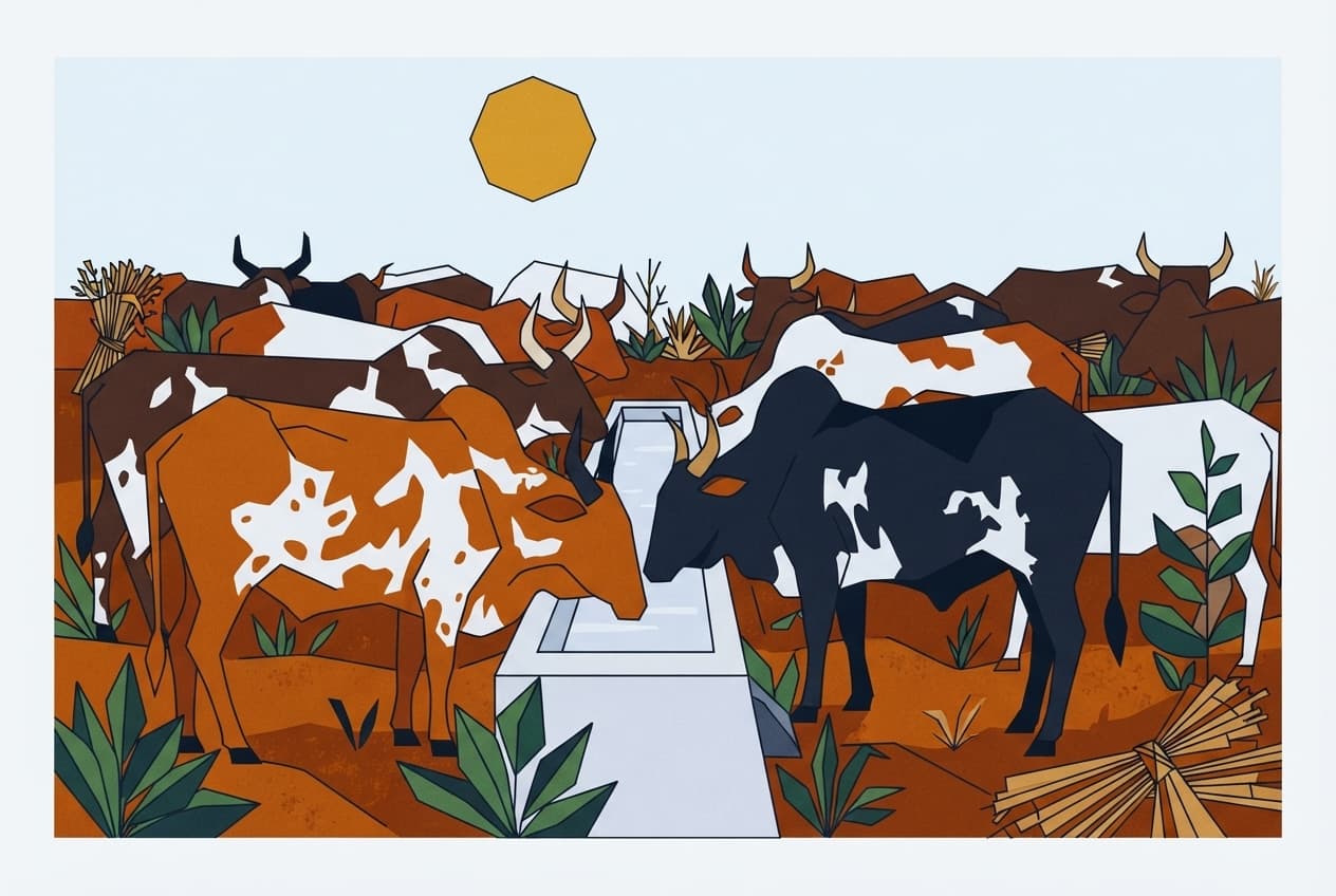 Illustration plate : Zebu, Récolte, Terre, Soleil, Plantes